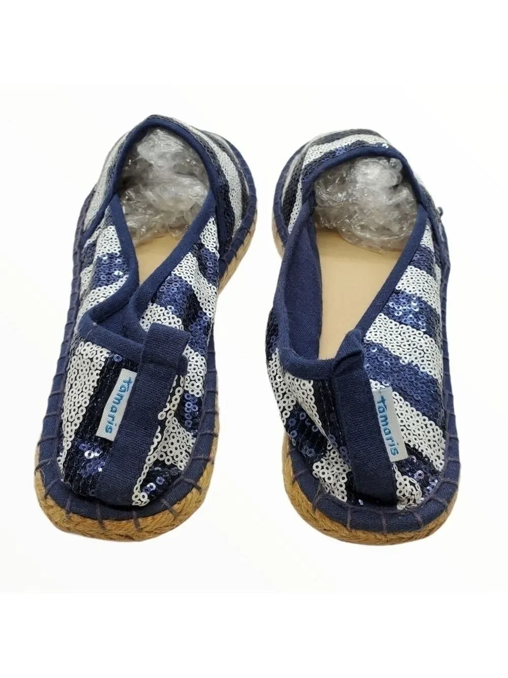 Tamaris sequin espadrilles blue & white